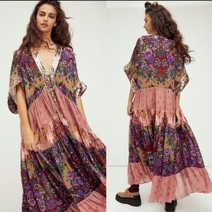 Free People Dolman Floral Sequin Boho Maxi Dress M